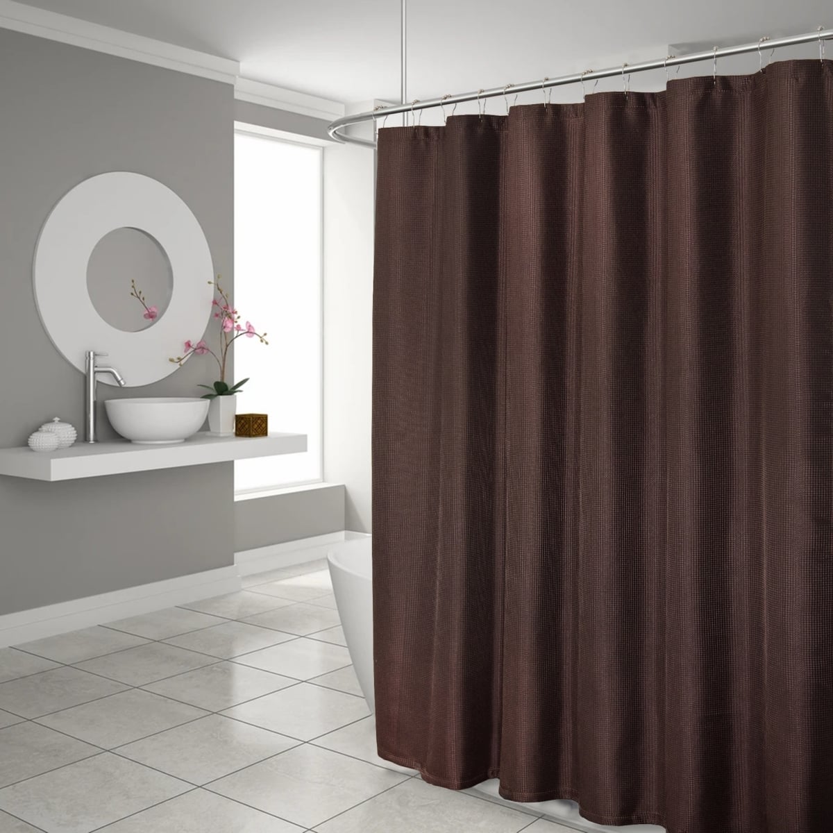 72 x 70 x 1 in. Luxurious Brown Waffle Weave Shower Curtain