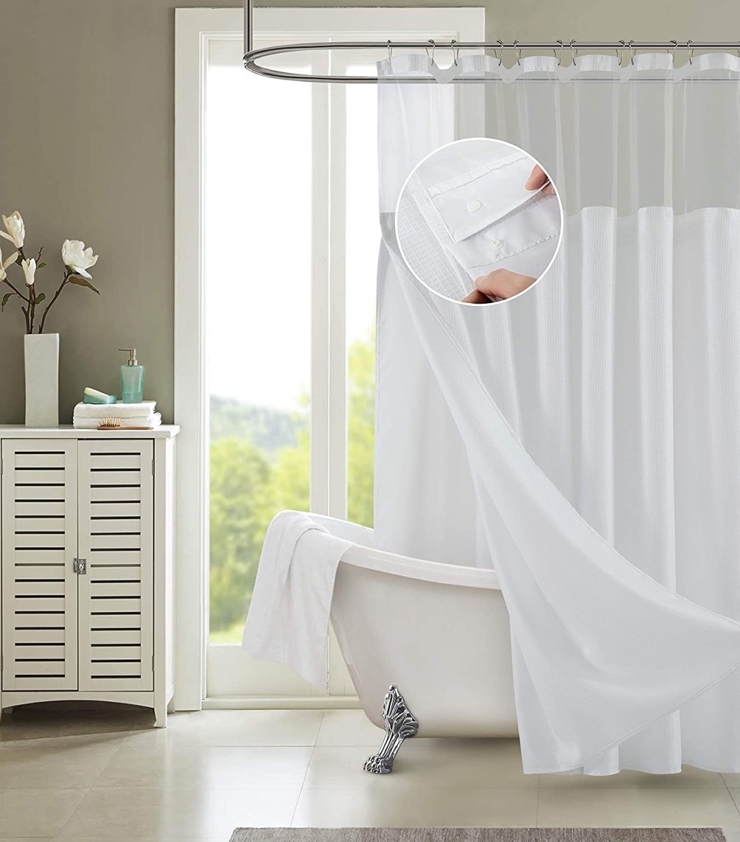72 x 70 x 1 in. White Sheer & Grid Shower Curtain & Liner Set