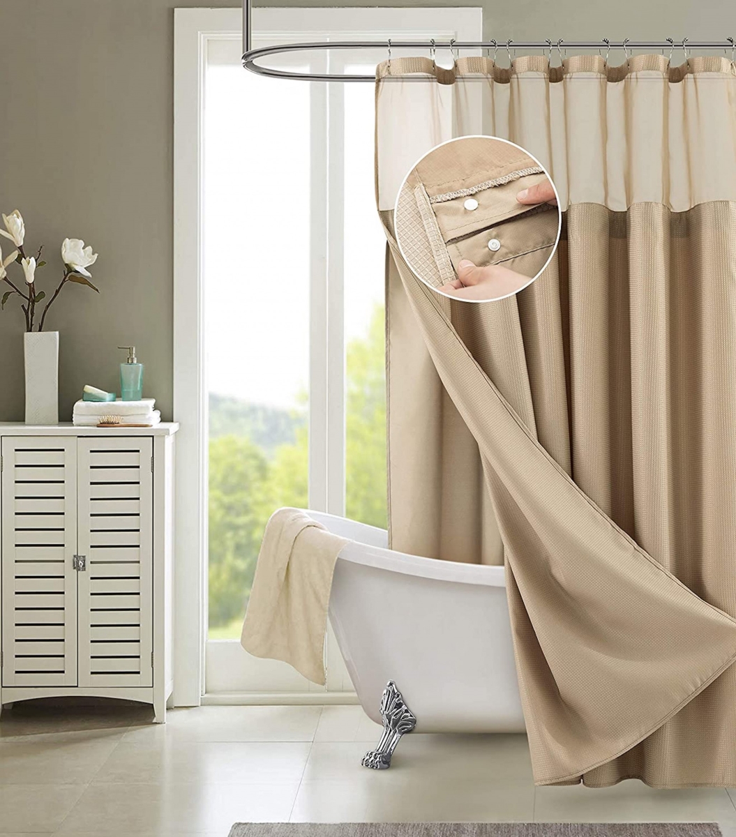 72 x 70 x 1 in. Mocha Sheer & Grid Shower Curtain & Liner Set