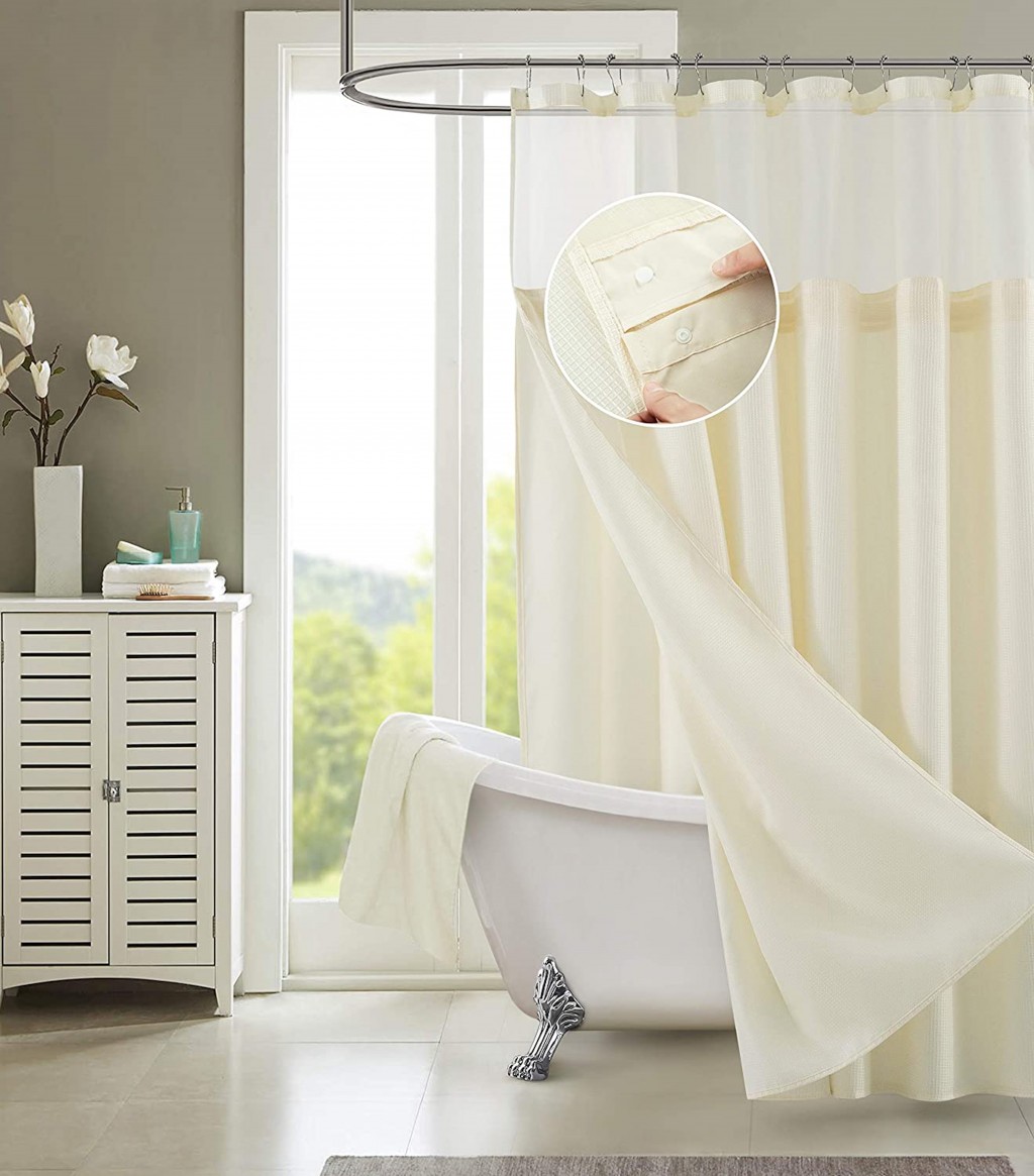 Ivory Sheer & Grid Shower Curtain & Liner Set