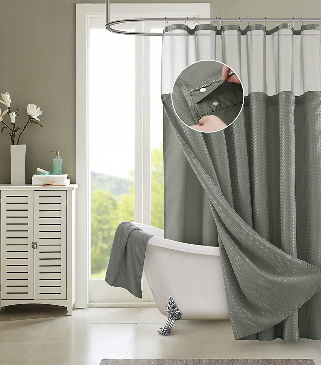 72 x 70 x 1 in. Gray Sheer & Grid Shower Curtain & Liner Set