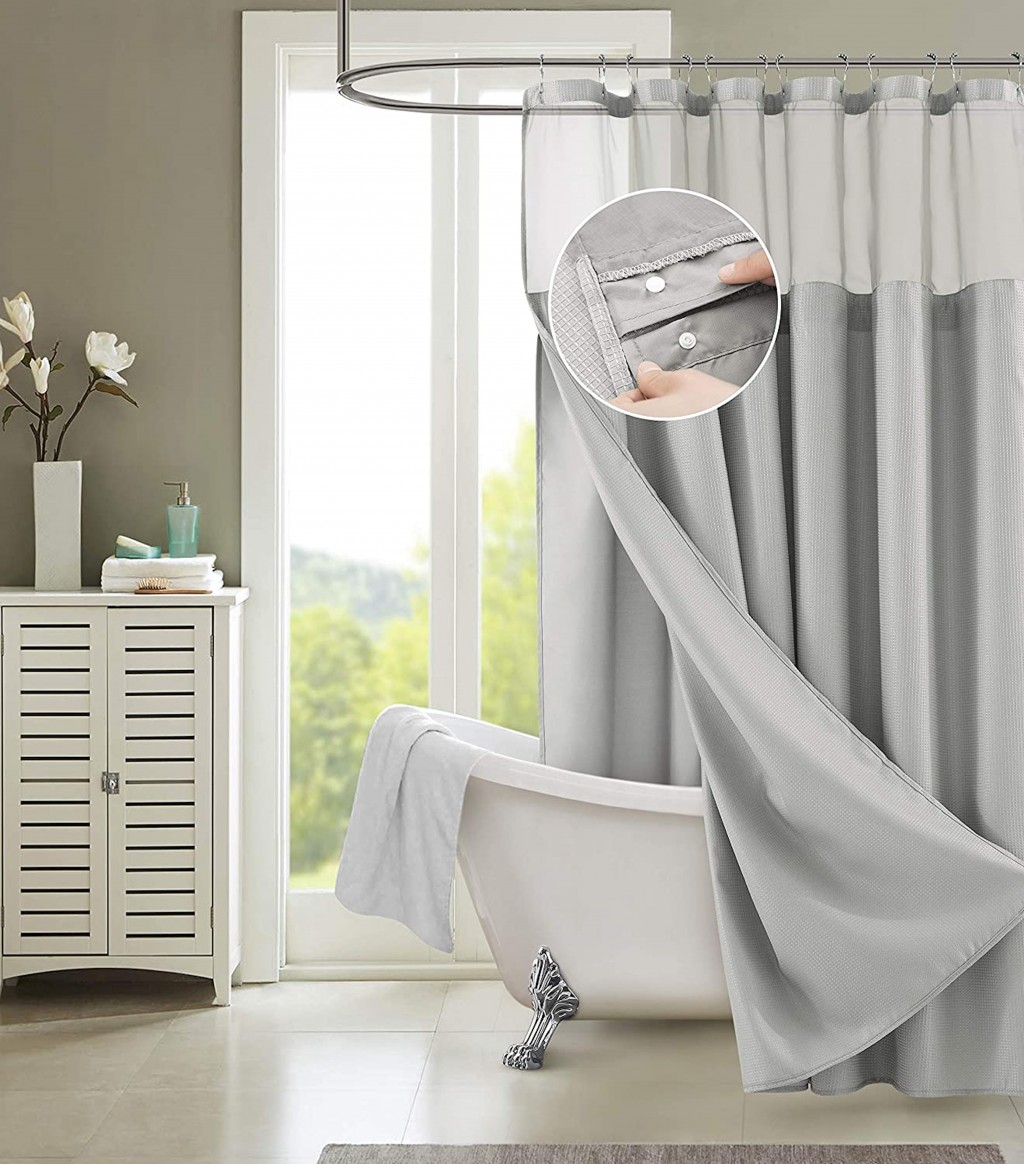 72 x 70 x 1 in. Silver Modern Grid Shower Curtain & Liner Set
