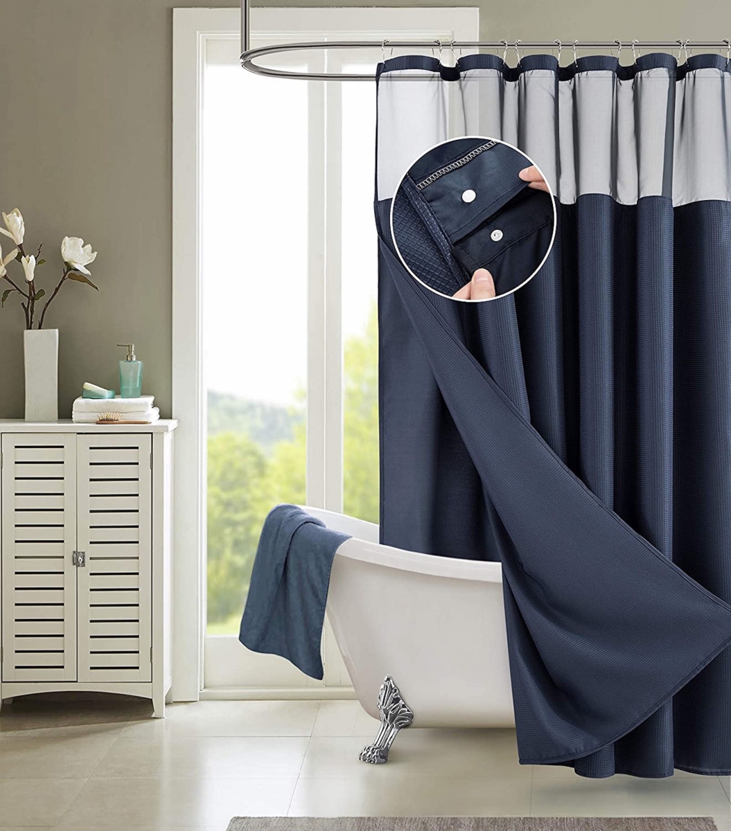 72 x 70 x 1 in. Navy Modern Grid Shower Curtain & Liner Set