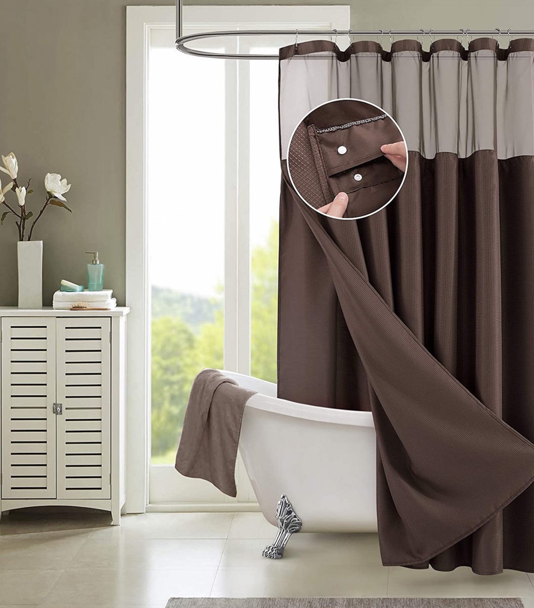 72 x 70 x 1 in. Brown Modern Grid Shower Curtain & Liner Set