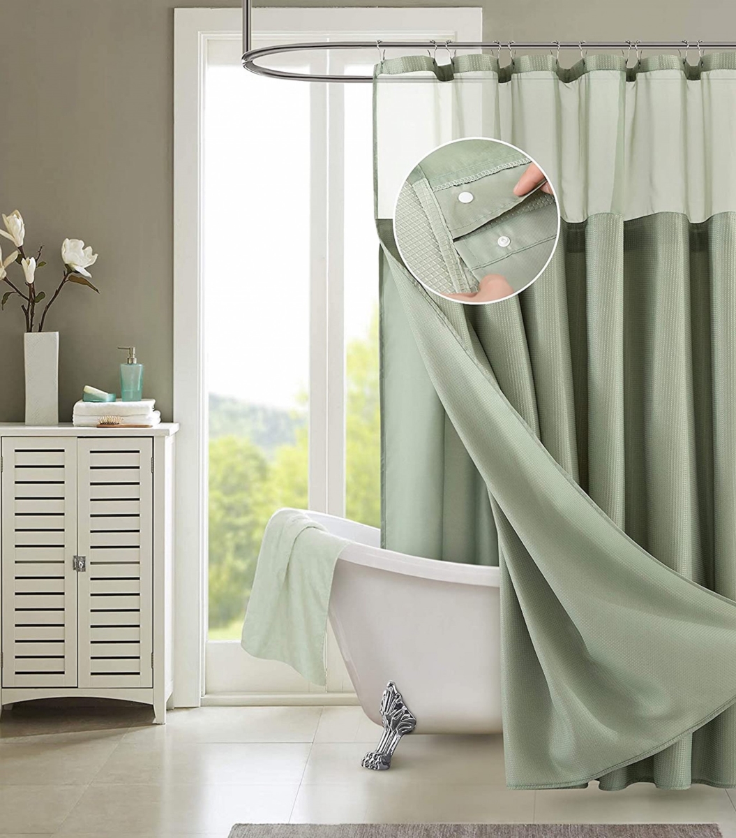 72 x 70 x 1 in. Sage Green Modern Grid Shower Curtain & Liner Set
