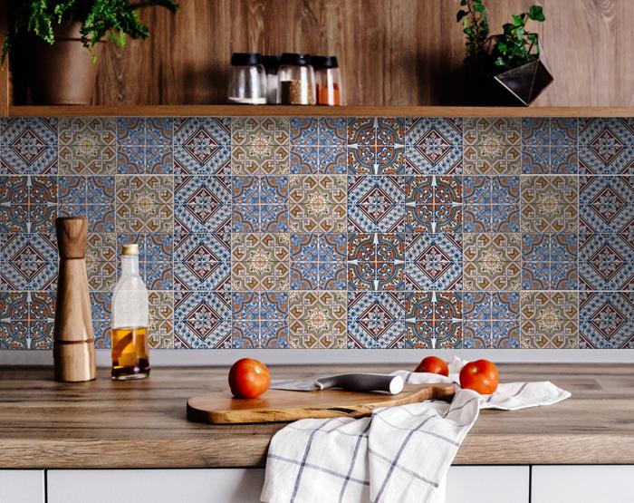400259 8 x 8 in. Blue Warm Tones Mosaic Peel & Stick Tiles -  HomeRoots