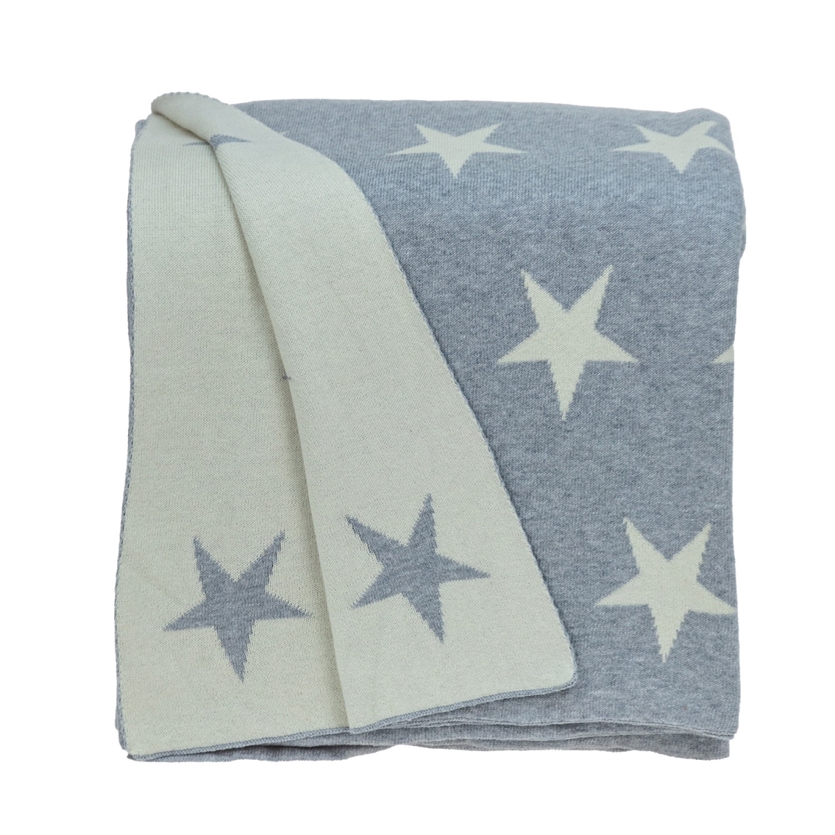 52 x 70 x 1 in. Gray & White Stars Knitted Throw Blanket