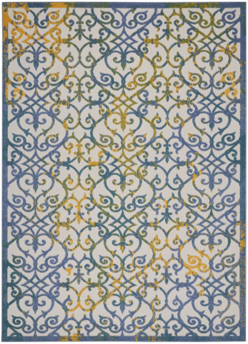7 x 10 ft. Ivory & Blue Indoor & Outdoor Area Rug