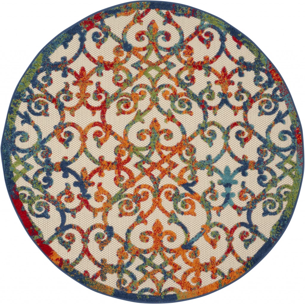4 ft. Round Rainbow Colored Indoor & Outdoor Area Rug