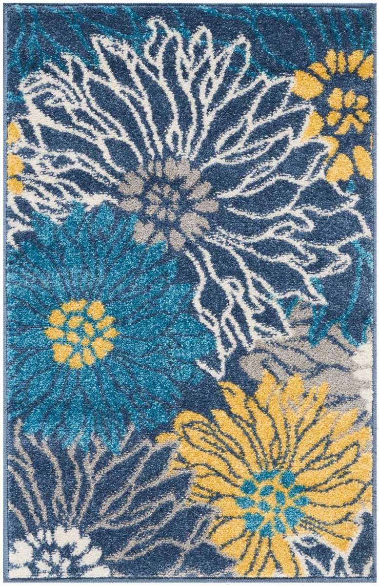2 x 3 ft. Blue Tropical Flower Scatter Area Rug