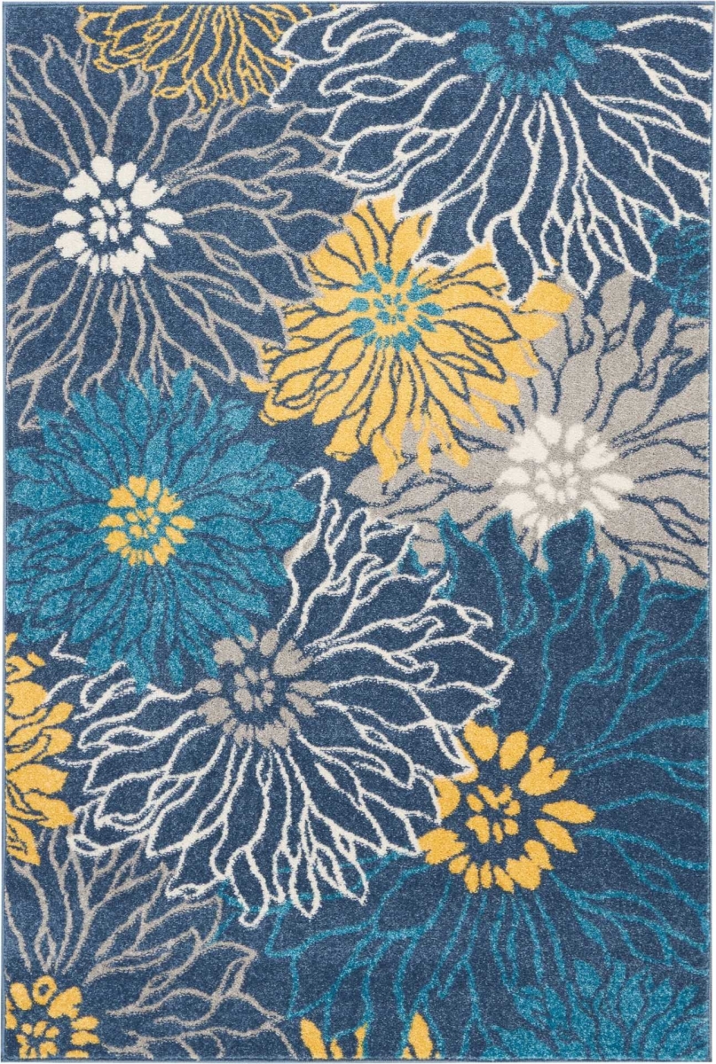 385401 4 x 6 ft. Blue Tropical Flower Area Rug