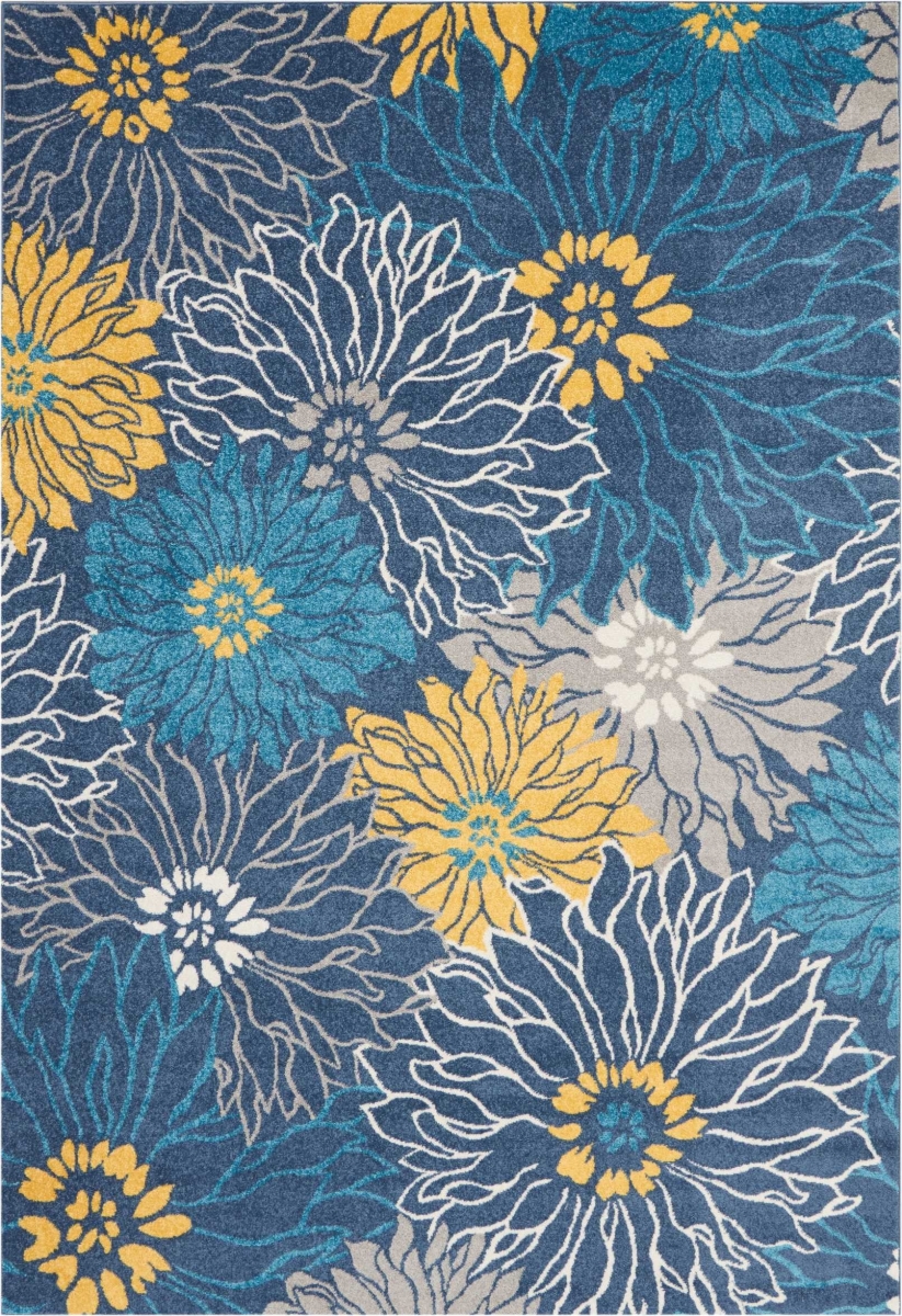 385405 7 x 10 ft. Blue Tropical Flower Area Rug