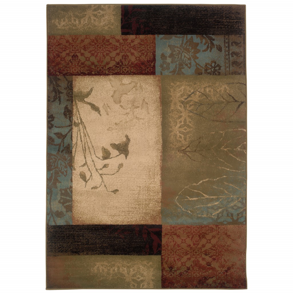 5 x 8 ft. Beige & Brown Floral Block Pattern Area Rug
