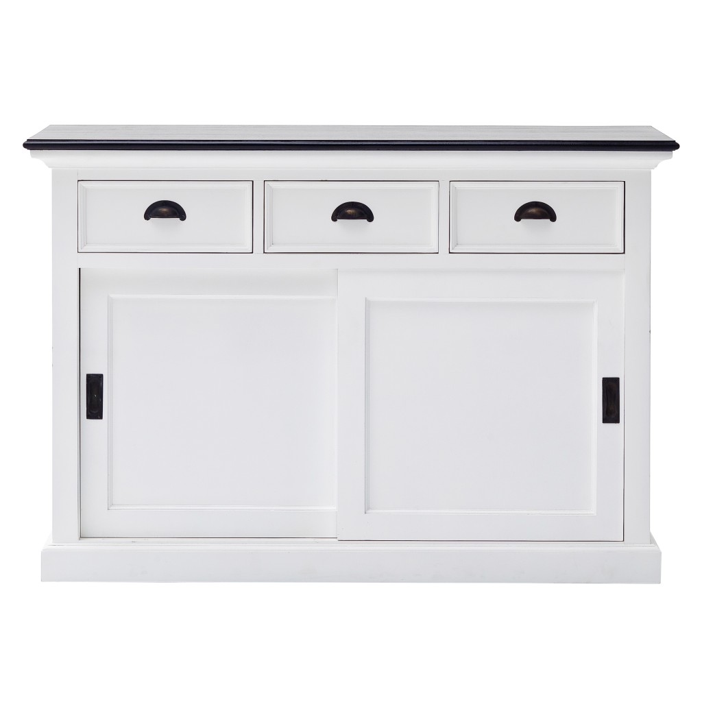 33.46 x 49.21 x 19.69 in. Modern Farmhouse Buffet Server with Sliding Doors - Black & White