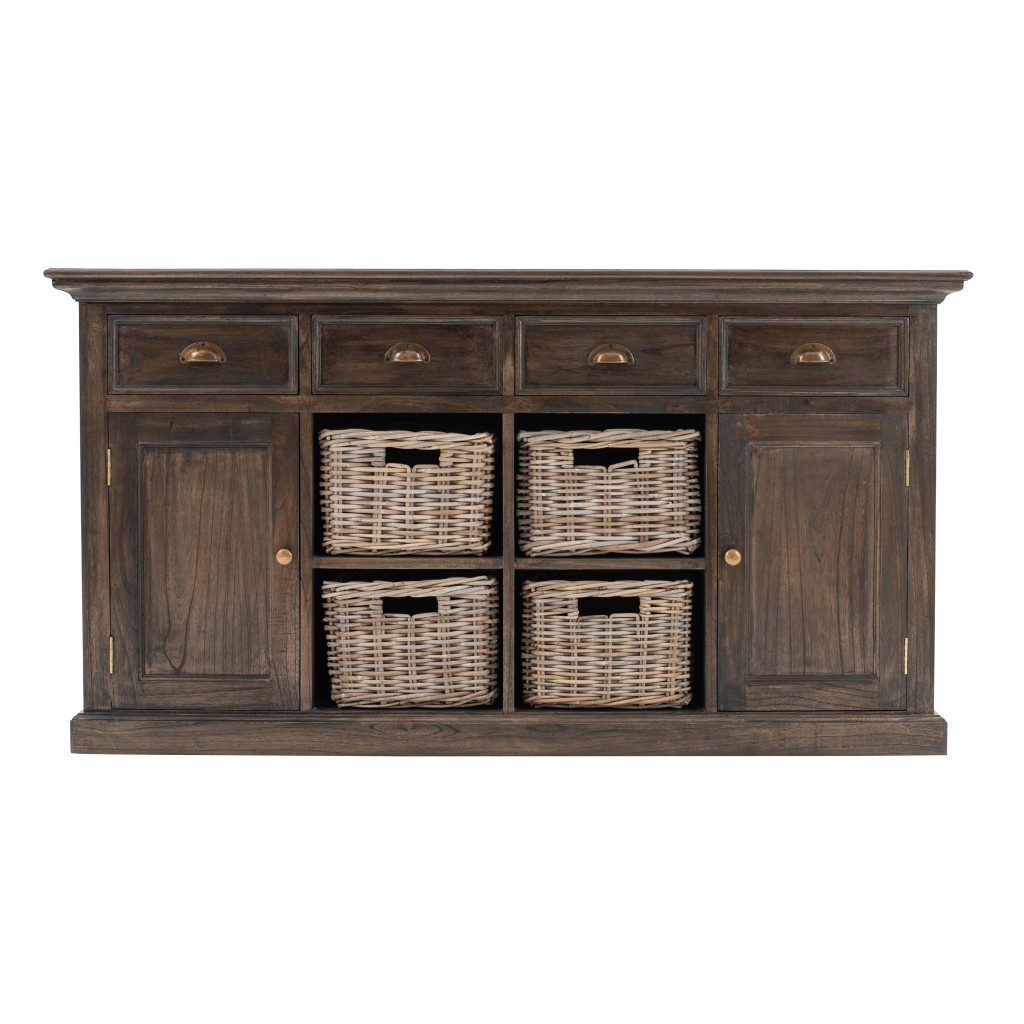 Picture of HomeRoots 388235 33.46 x 62.99 x 19.69 in. Modern Farmhouse Rustic Espresso Buffet with Baskets