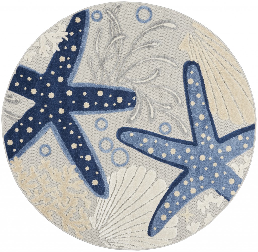 5 ft. Round Blue & Gray Indoor & Outdoor Area Rug