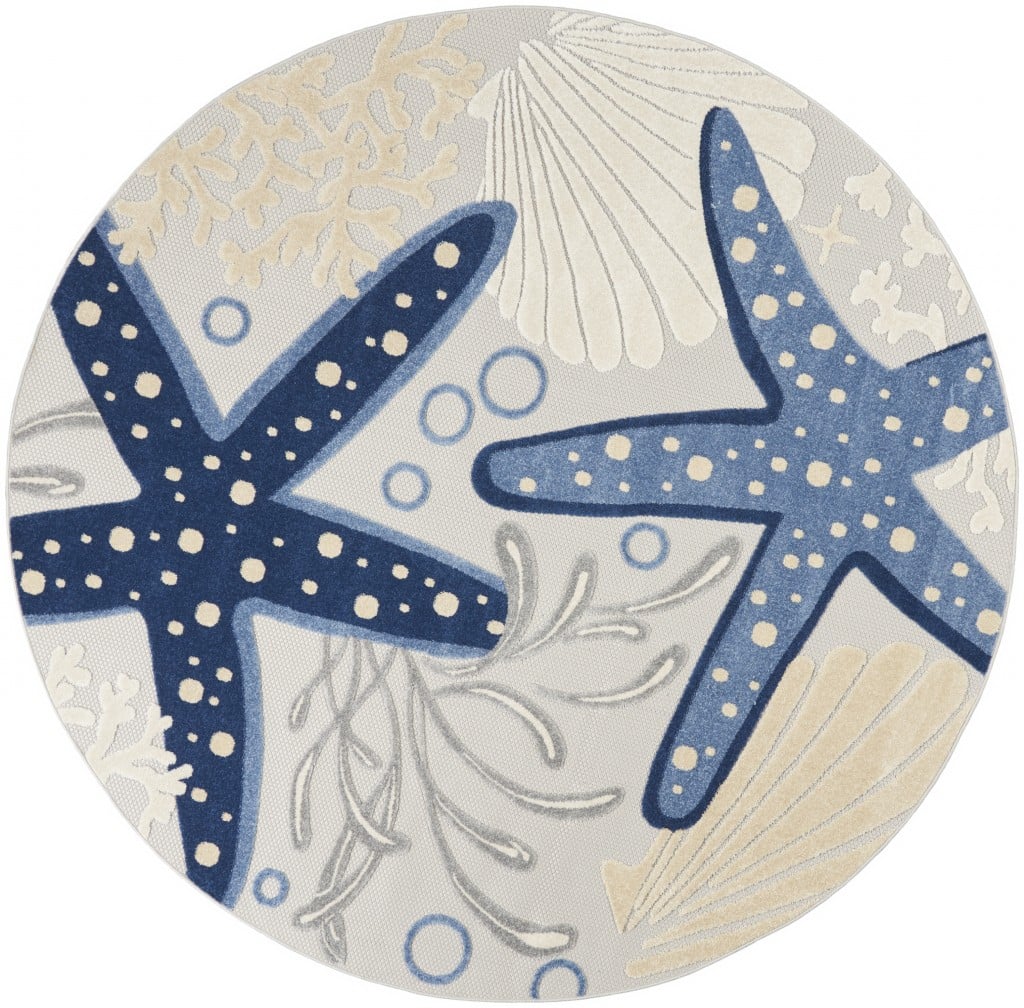 8 ft. Round Blue & Gray Indoor & Outdoor Area Rug
