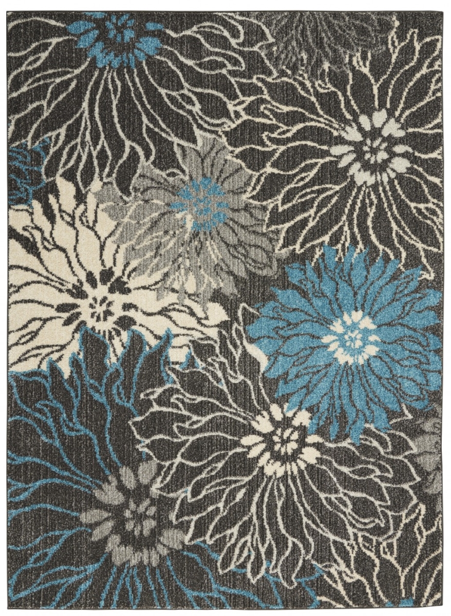 5 x 7 ft. Charcoal & Blue Big Flower Area Rug