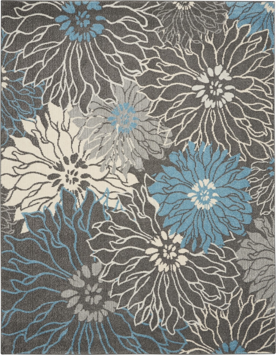 385416 7 x 10 ft. Charcoal & Blue Big Flower Area Rug