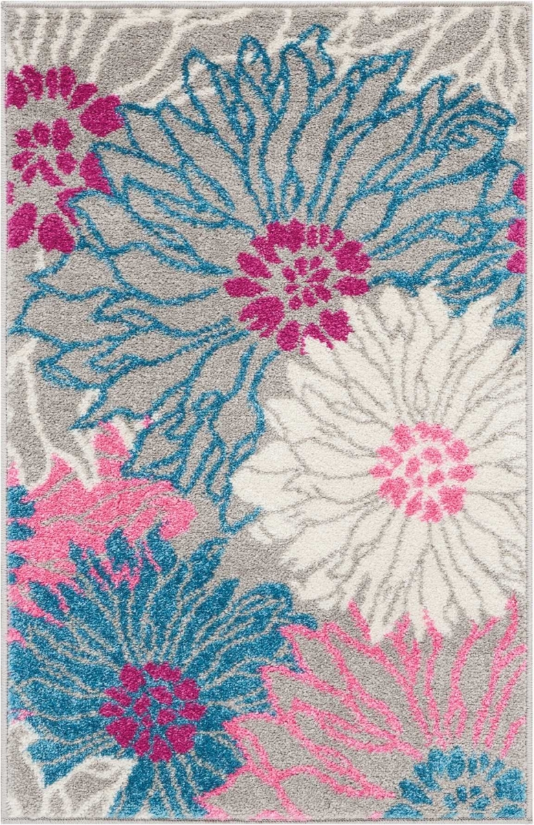 2 x 3 ft. Gray & Pink Tropical Flower Scatter Area Rug