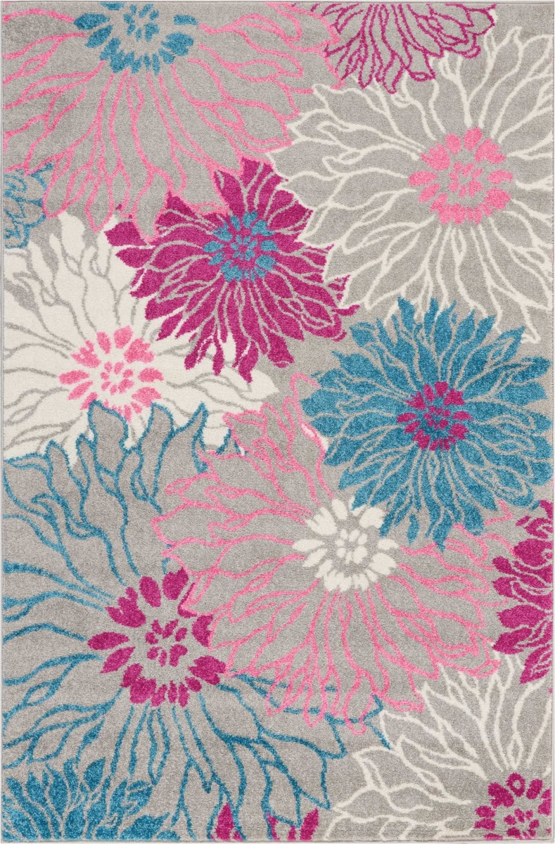 385423 4 x 6 ft. Gray & Pink Tropical Flower Area Rug