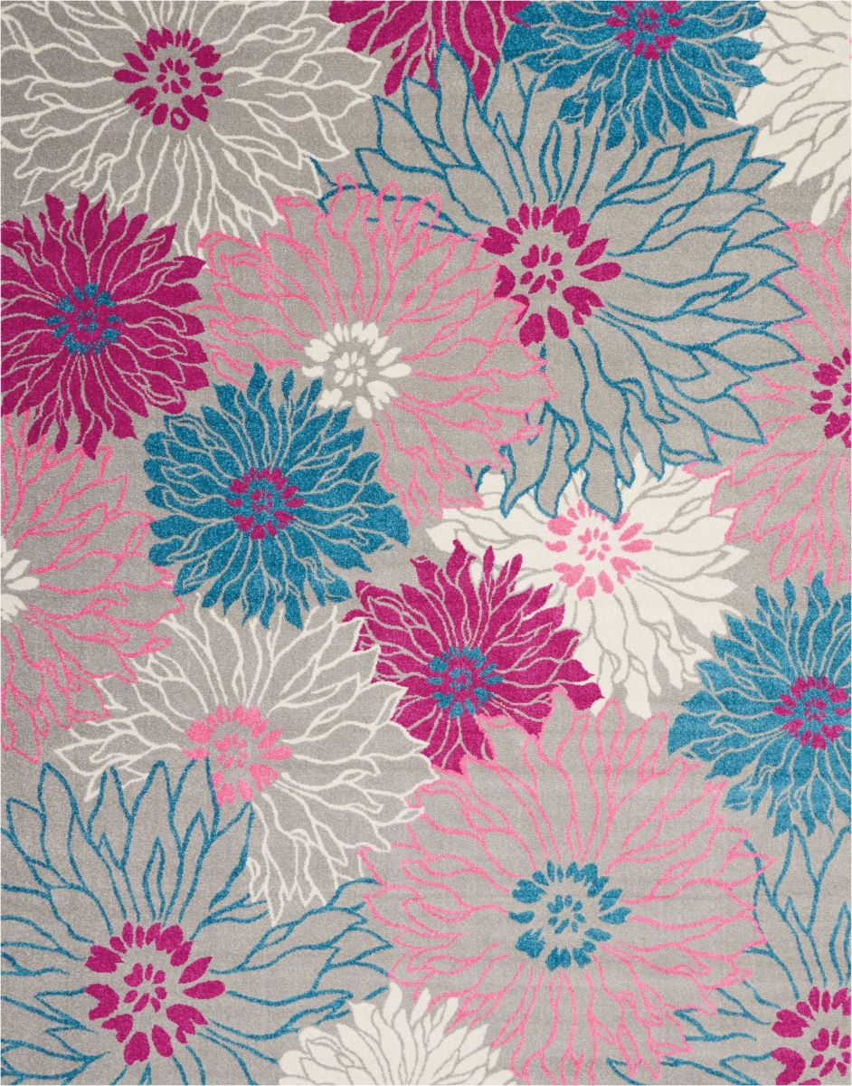 8 x 10 ft. Gray & Pink Tropical Flower Area Rug