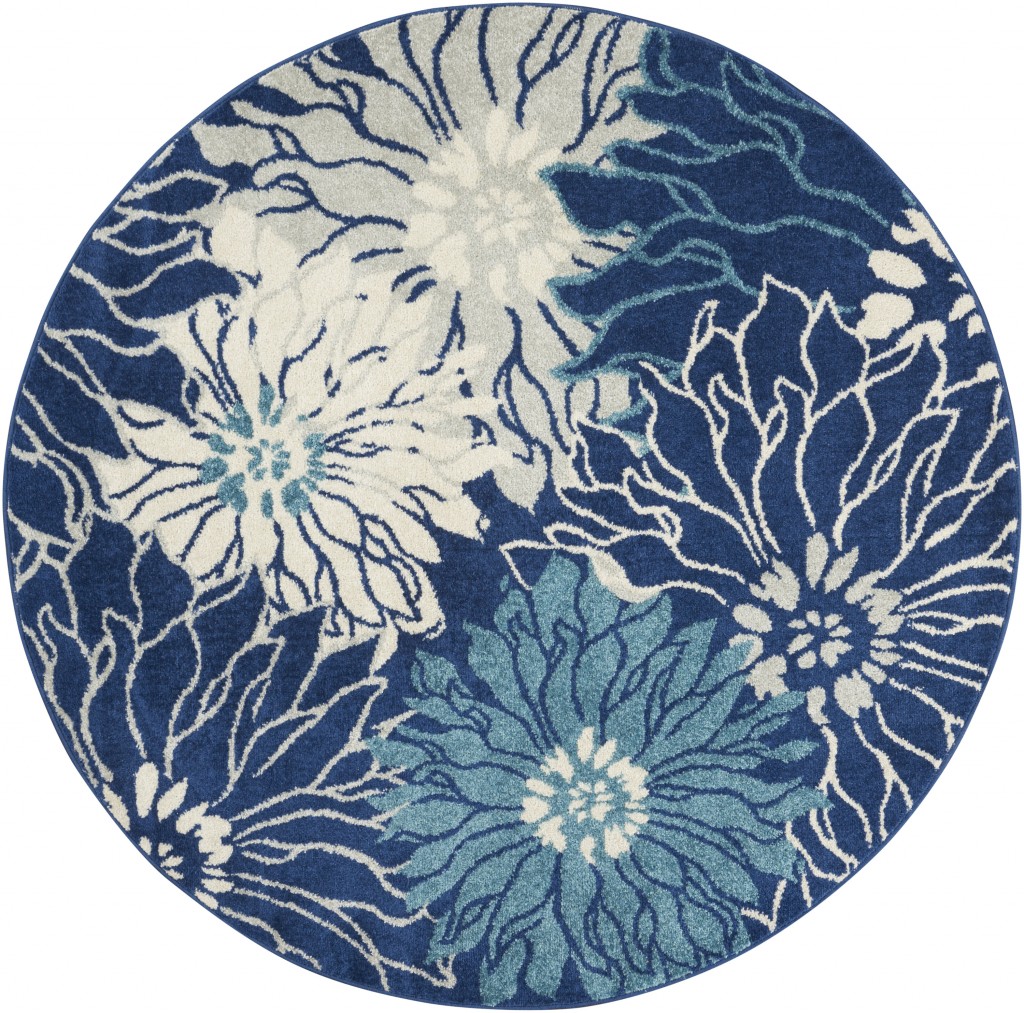 4 ft. Round Navy & Ivory Floral Area Rug