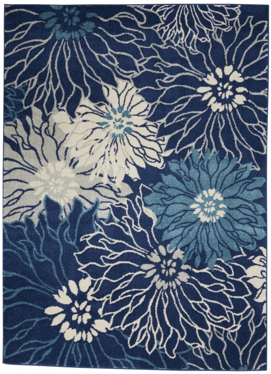 Navy & Ivory Floral Area Rug - 5 x 7 ft.