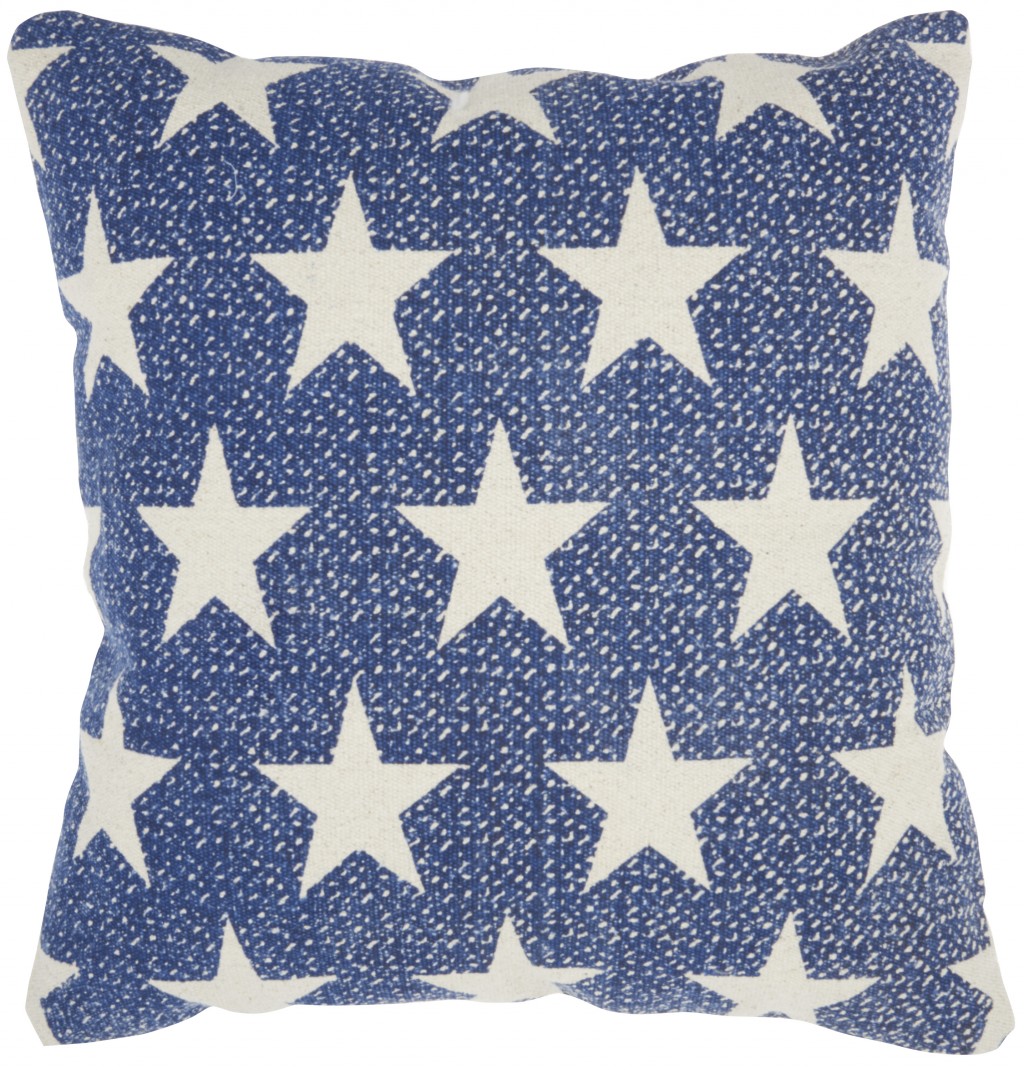 Picture of HomeRoots 386092 20 x 20 in. Stars Square Throw Pillow&#44; Navy Blue & Ivory