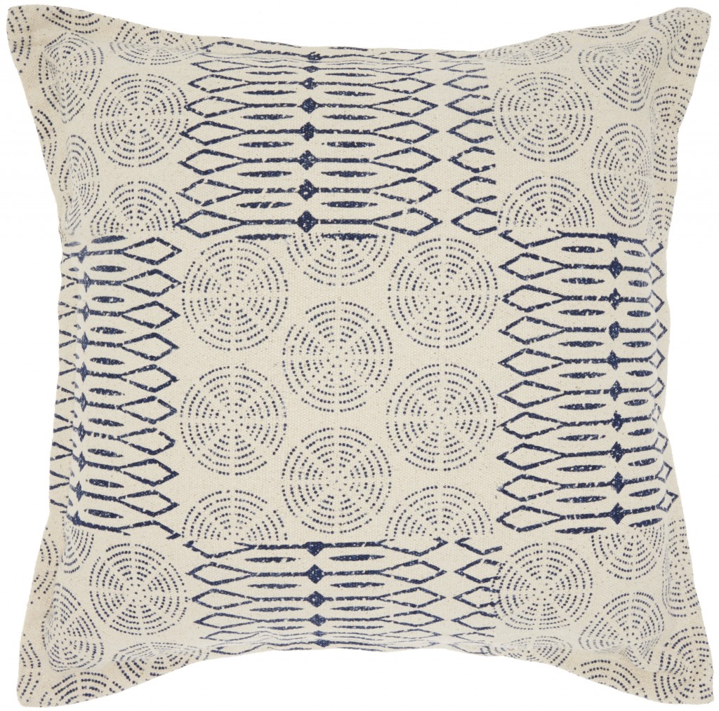 20 x 20 in. Indigo & Ivory Geometric Throw Pillow