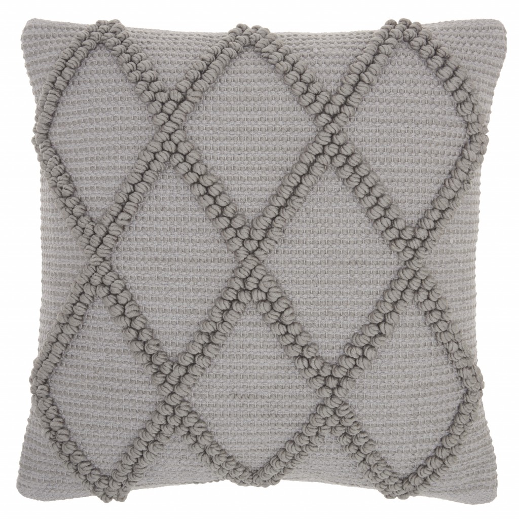 18 x 18 in. Light Gray Textured Lattice Throw Pillow