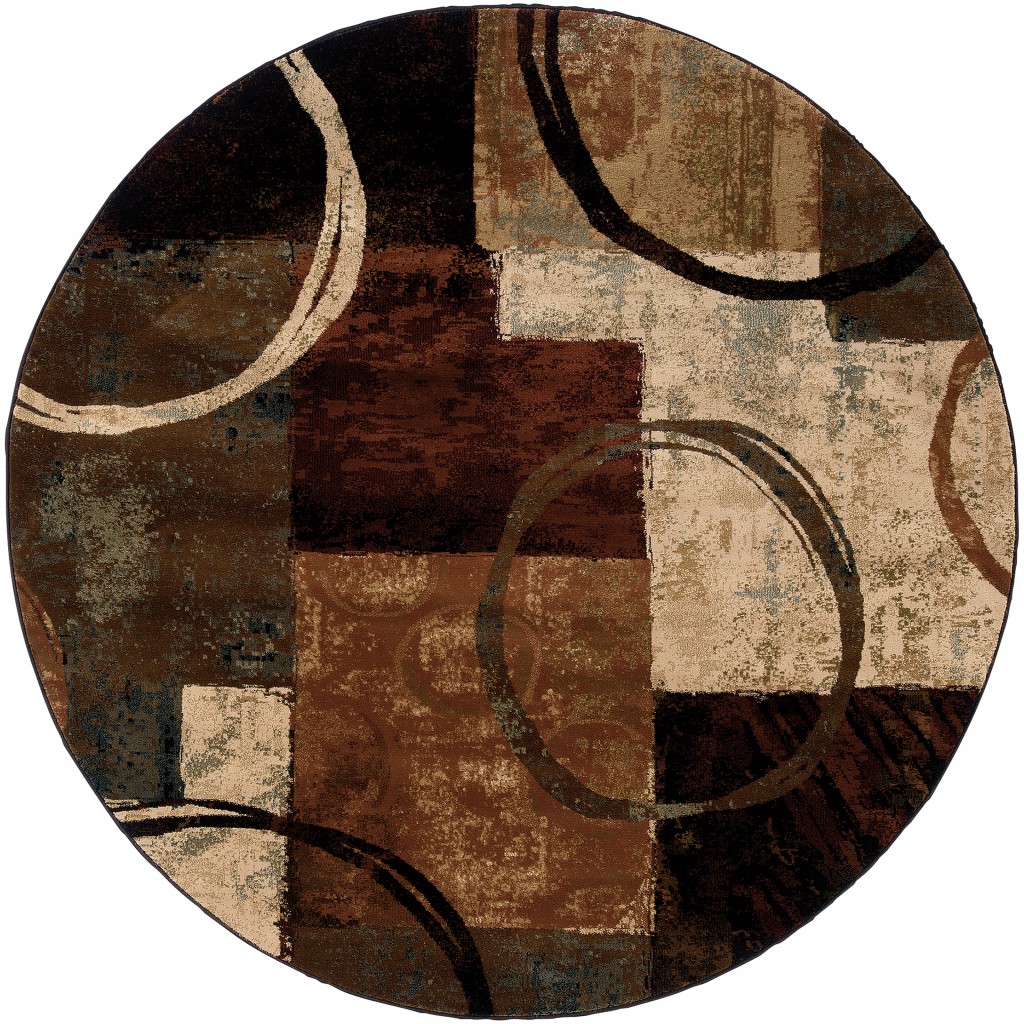 8 ft. Round Brown & Black Abstract Geometric Area Rug