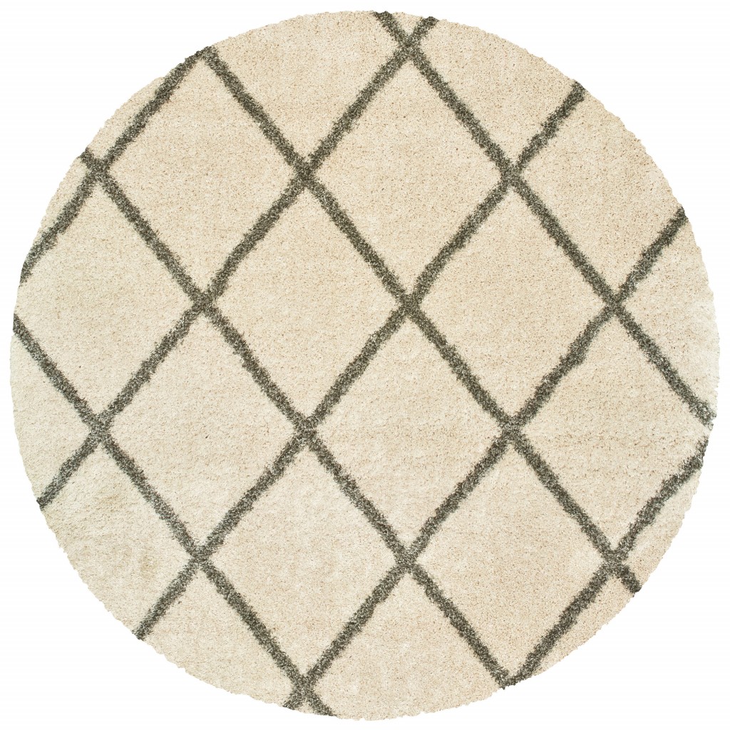 8 ft. Round Ivory & Gray Geometric Lattice Area Rug