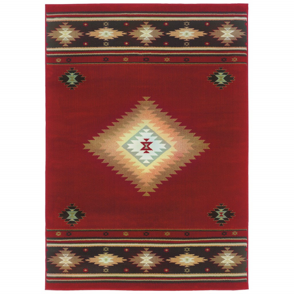 387998 10 x 13 ft. Red & Beige Ikat Pattern Area Rug