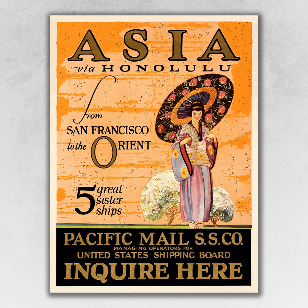 388270 20 x 28 in. Asia via Honolulu Vintage Travel Multi Color Wall Art