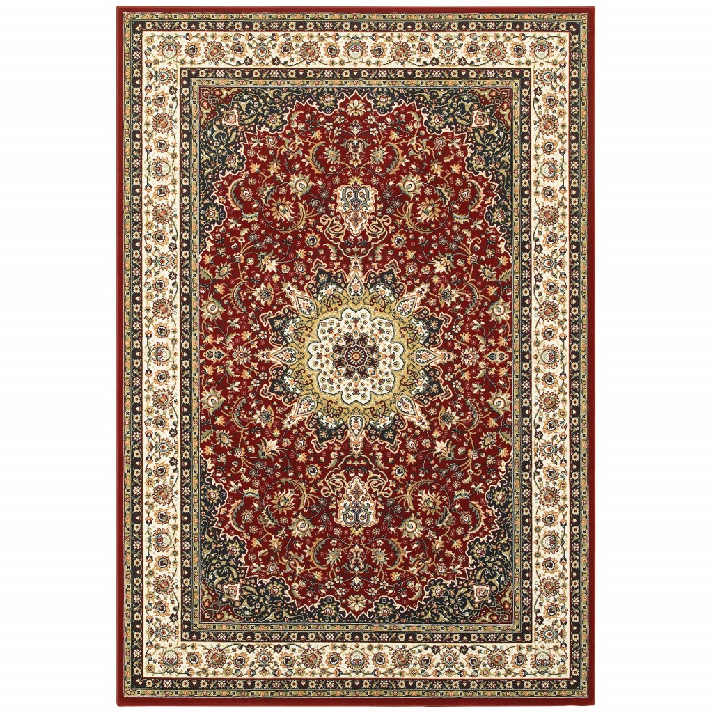 388313 5 x 8 ft. Machine Woven Oriental Indoor Area Rug, Red & Ivory