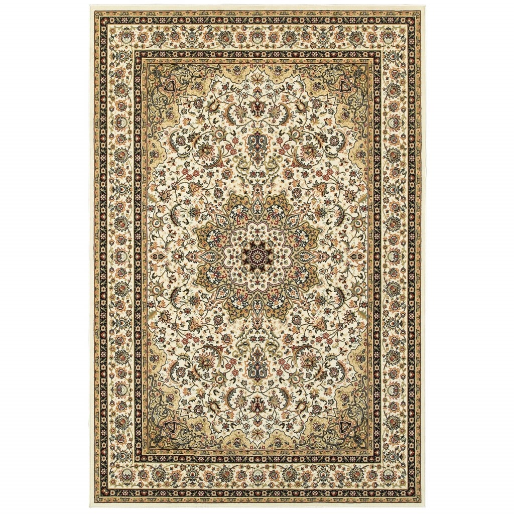Machine Woven Oriental Indoor Area Rug - Ivory & Beige - 5 x 8 ft.