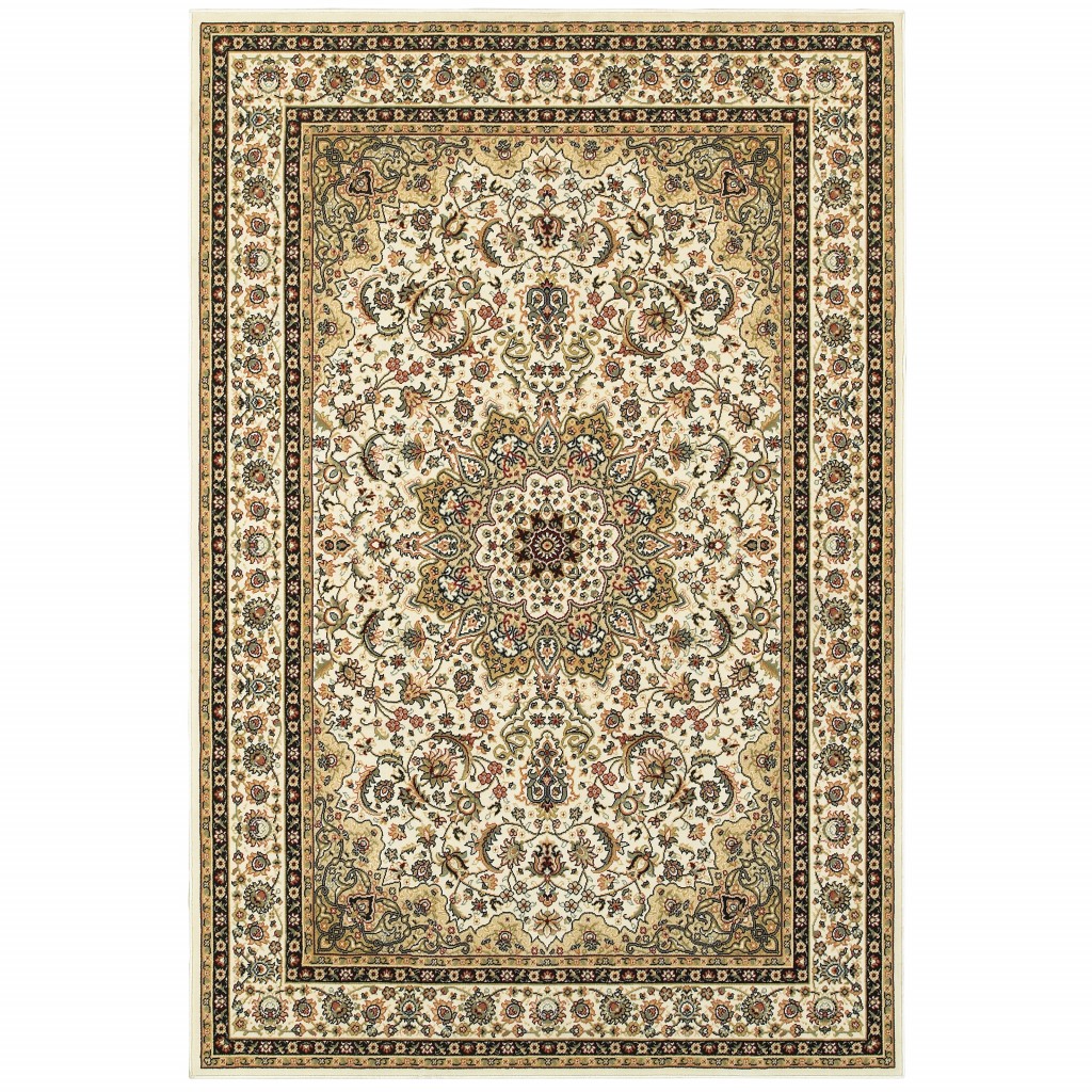 388320 6 x 9 ft. Machine Woven Oriental Indoor Rectangle Area Rug, Ivory Beige
