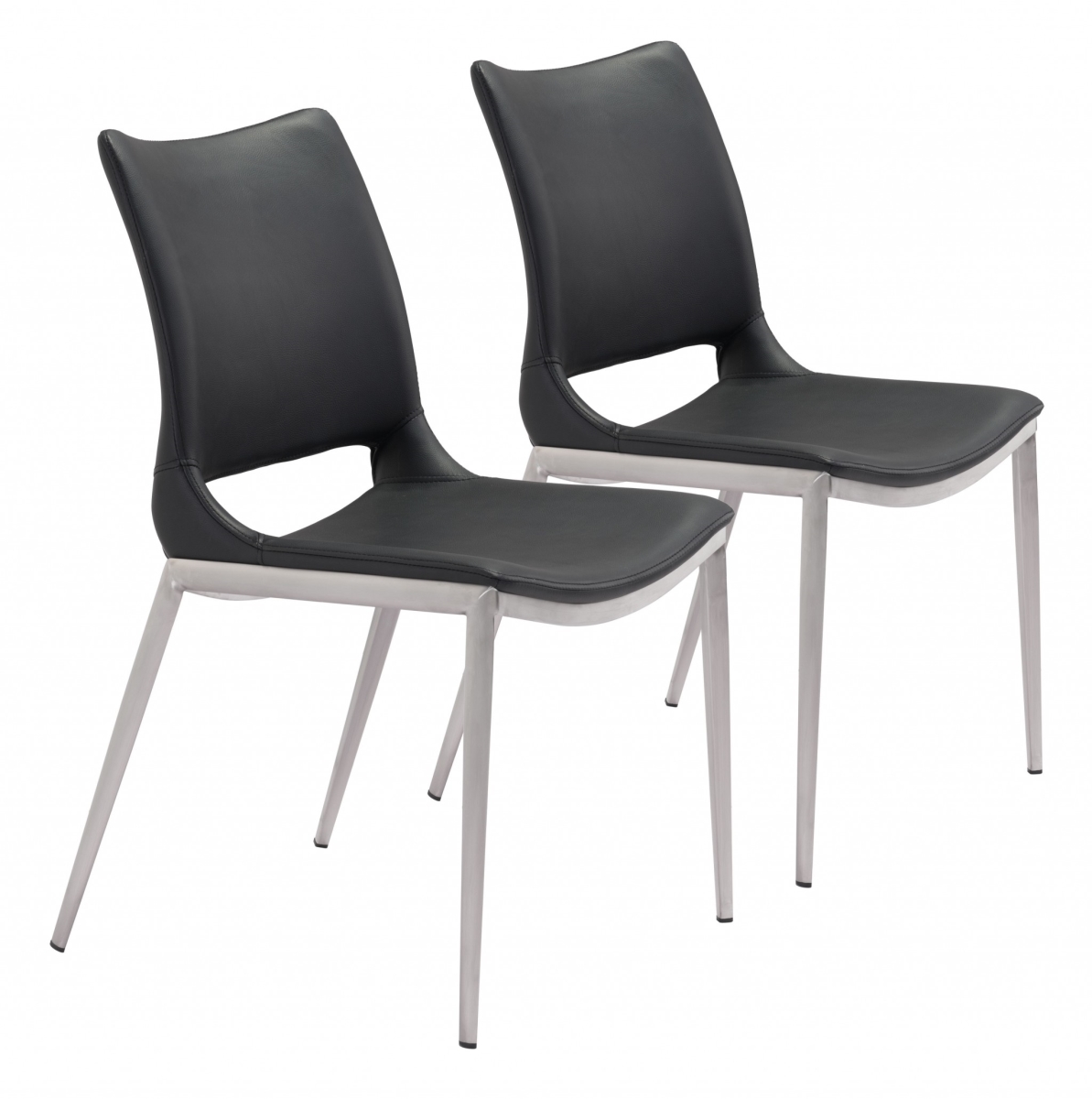 Home Roots 389841 Cradle Faux Leather Side or Dining Chairs, White, Black & Silver - Set of 2