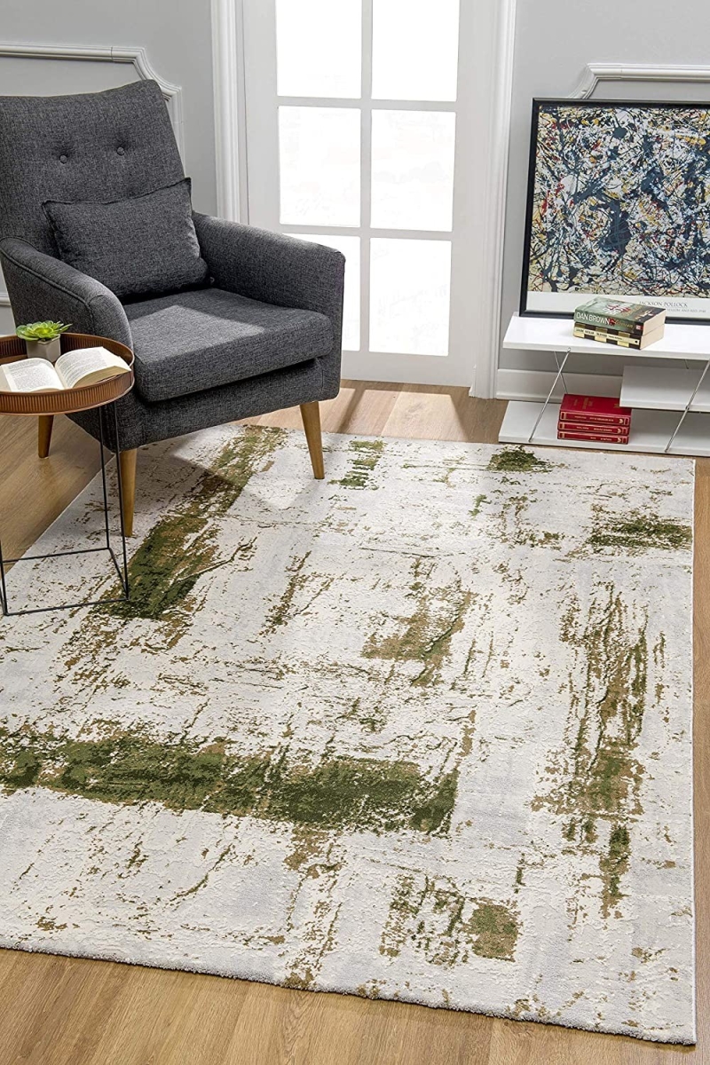 3 x 5 ft. Distressed Rectangle Area Rug, Green & Ivory