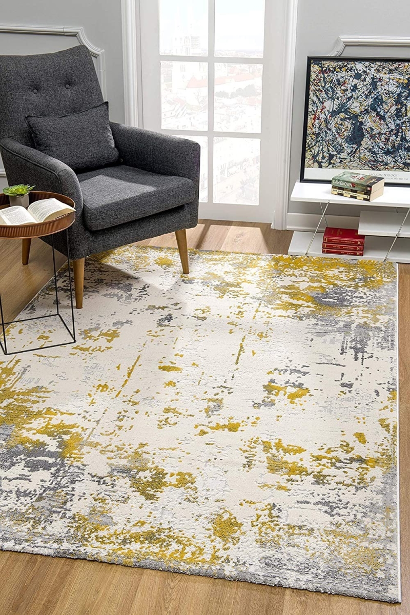 390507 3 x 5 ft. Gold & Gray Abstract Area Rug