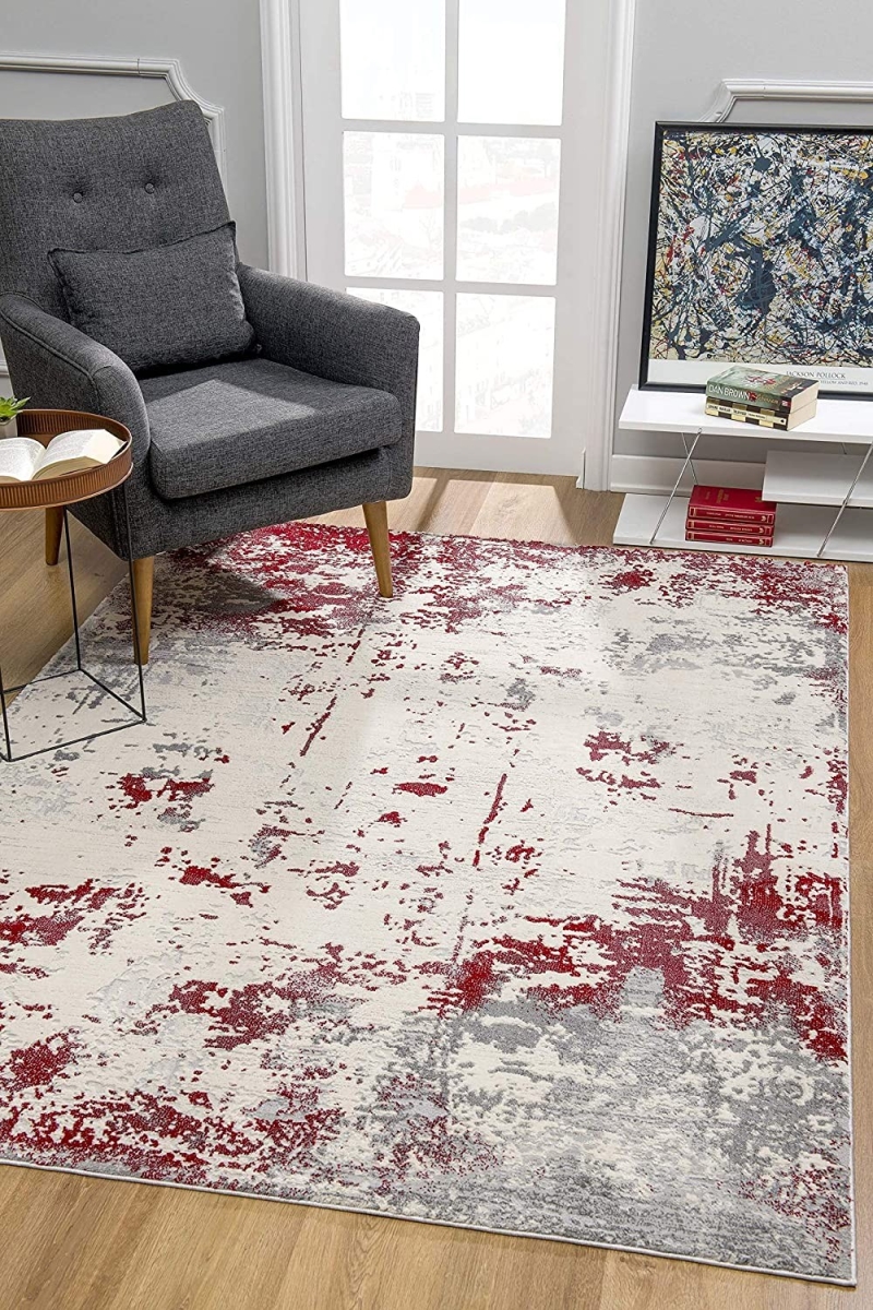 4 x 6 ft. Red & Gray Modern Abstract Area Rug