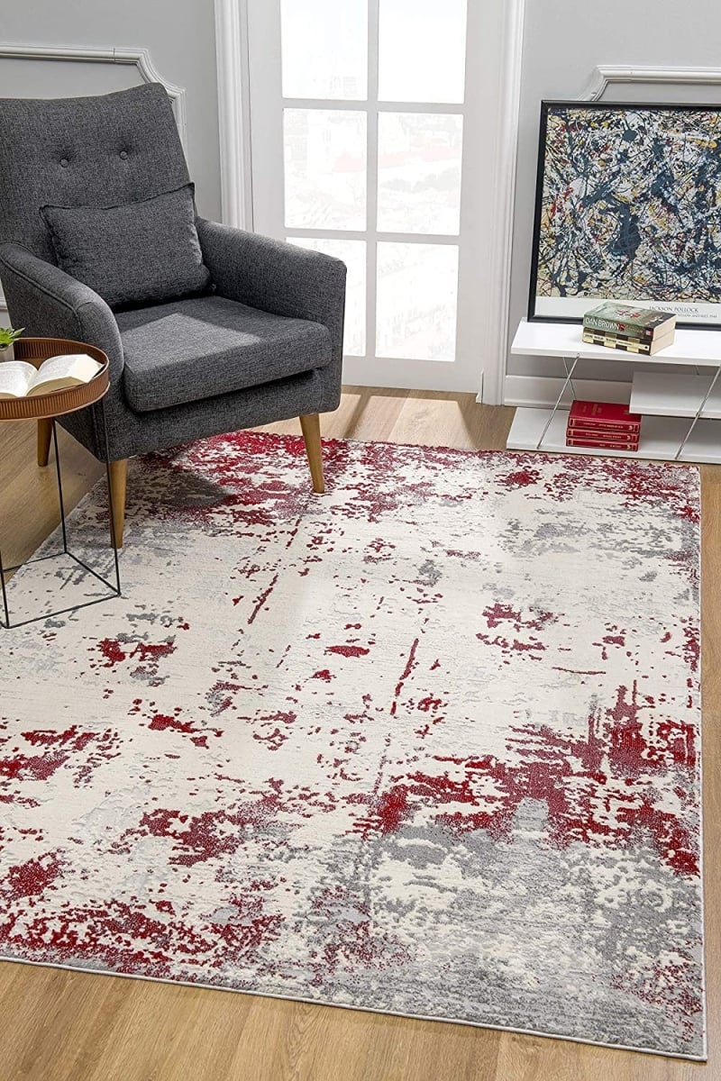 5 x 8 ft. Red & Gray Modern Abstract Area Rug