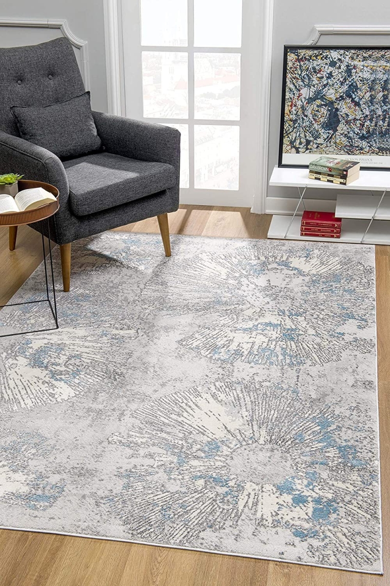 390529 4 x 6 ft. Blue Abstract Circular Motifs Area Rug
