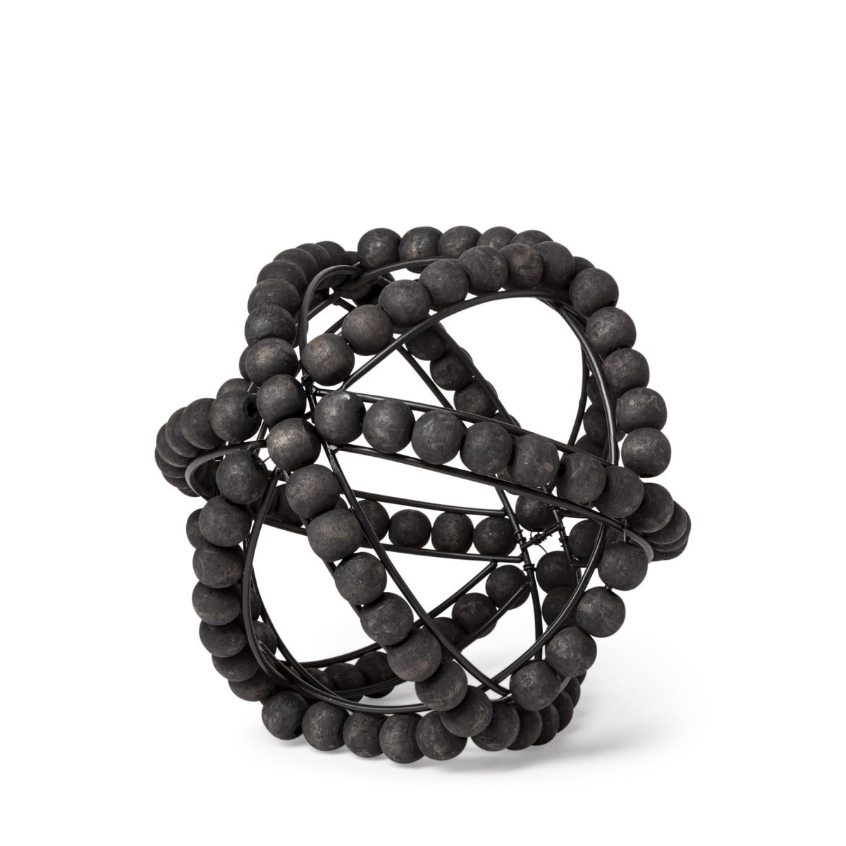 9 in. Black Wooden Bead & Metal Orb Sculpture