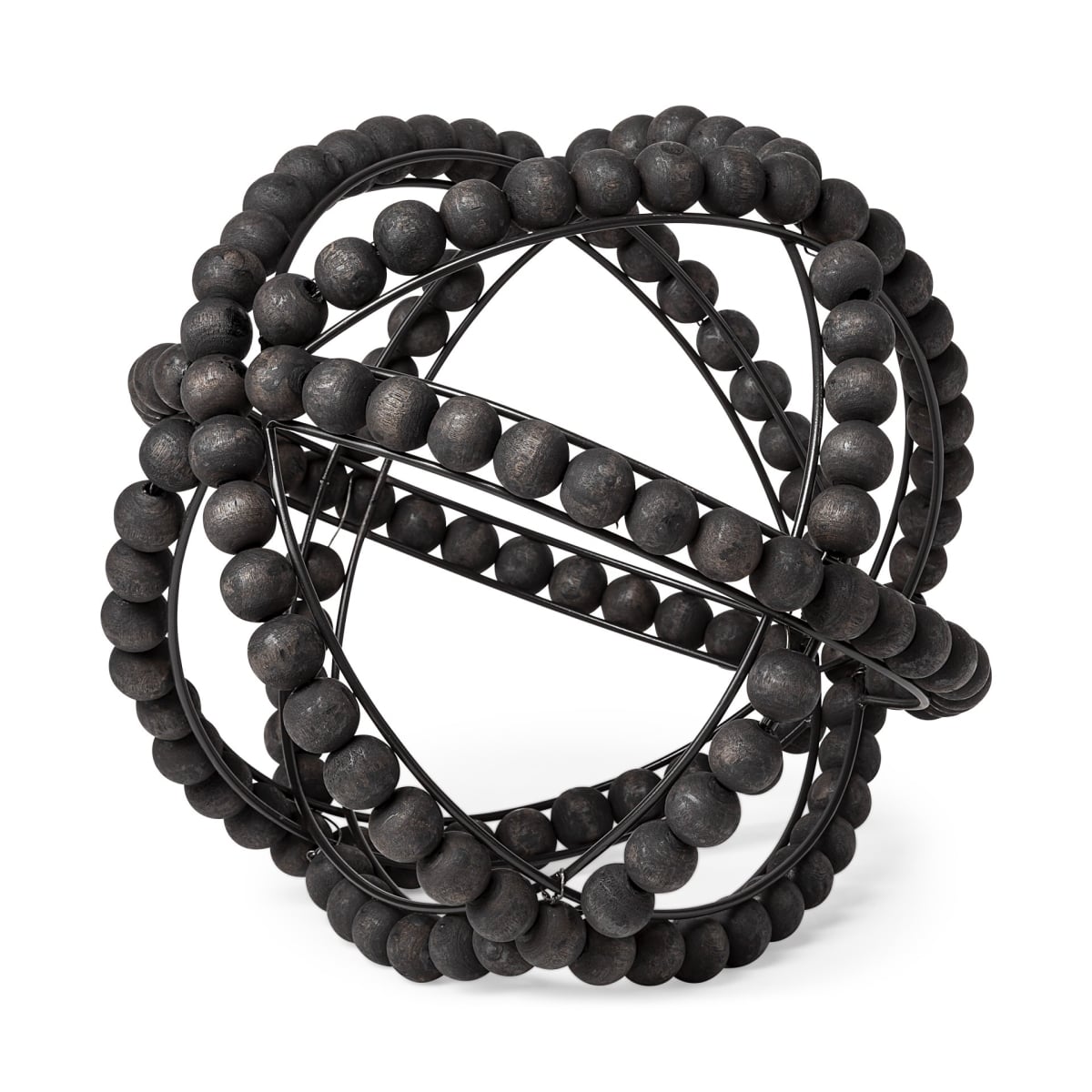 11 in. Black Wooden Bead & Metal Orb Sculpture