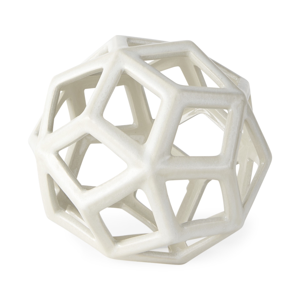 7 x 7 x 7 in. White Crackle Glaze Ceramic Geometric Sculpture