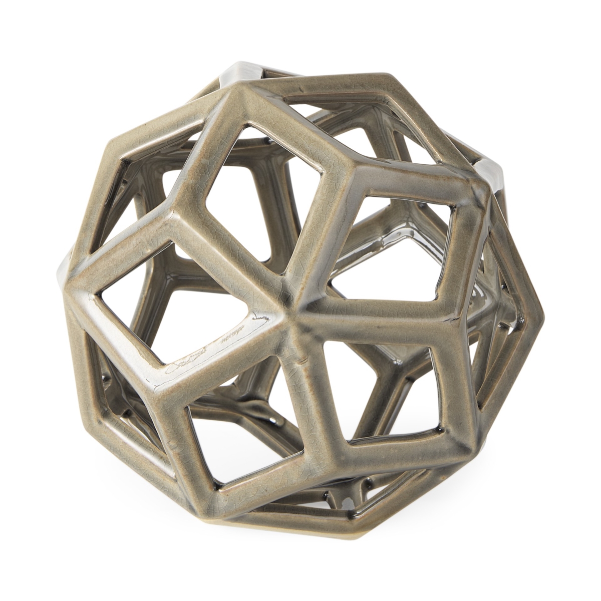 7 x 7 x 7 in. Khaki Crackle Glaze Ceramic Geometric Sculpture