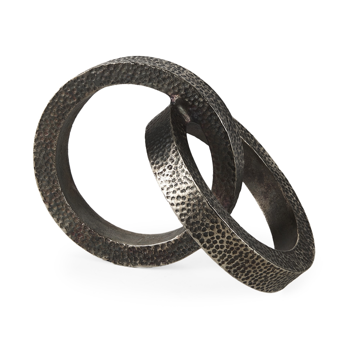 6 x 6 x 8 in. Two Ring Gray Hammered Metal Sculpture