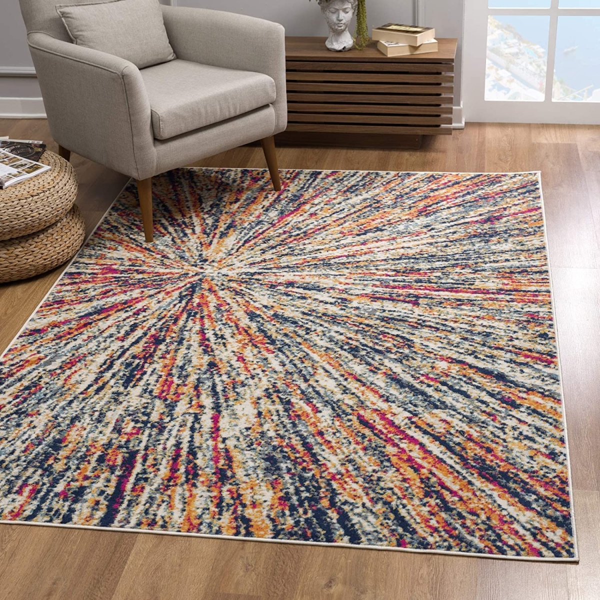 393071 3 x 5 ft. Cream Celestial Burst Abstract Rectangle Area Rug
